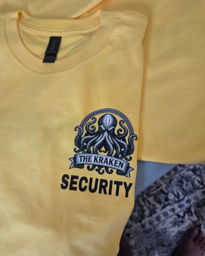The Kraken Security: Security logo on a staff tee