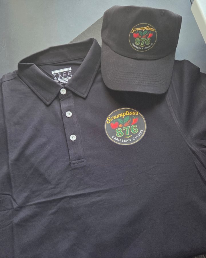 Scrumptious 876 Caribbean Cuisine: Matching polo and cap set